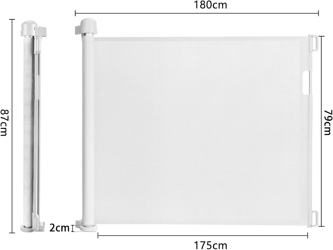 XMTECH Türschutzgitter Ausziehbar Treppenschutzgitter 0-180cm Weiss Einziehbares Treppenschutzrollo,