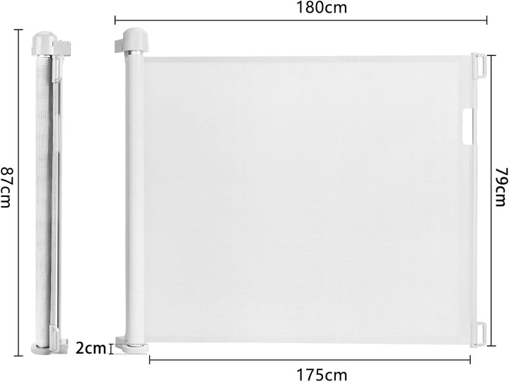XMTECH Türschutzgitter Ausziehbar Treppenschutzgitter 0-180cm Weiss Einziehbares Treppenschutzrollo,