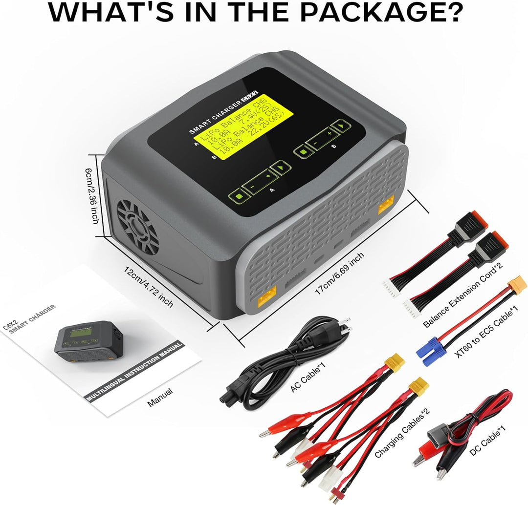 Haisito RC Lithium-Batterieladegerät AC 150W/DC 240W, Duo, LiPo-Ladegerät für LiPo/Life/LiHV/Lilon(1