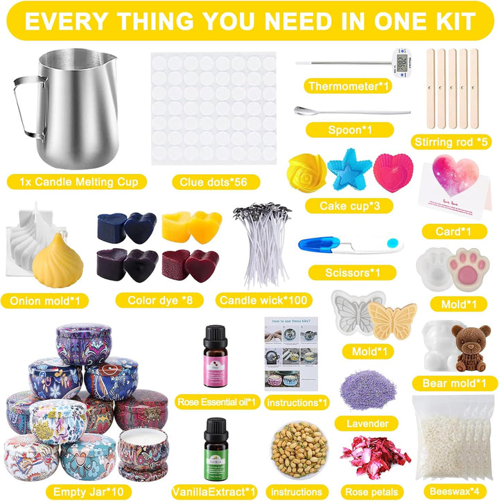 UCAMP Kerzen Selber Machen Set,DIY Kerzenherstellung Kit,Einschliesslich Kerzen Giessen Set,Dochte A