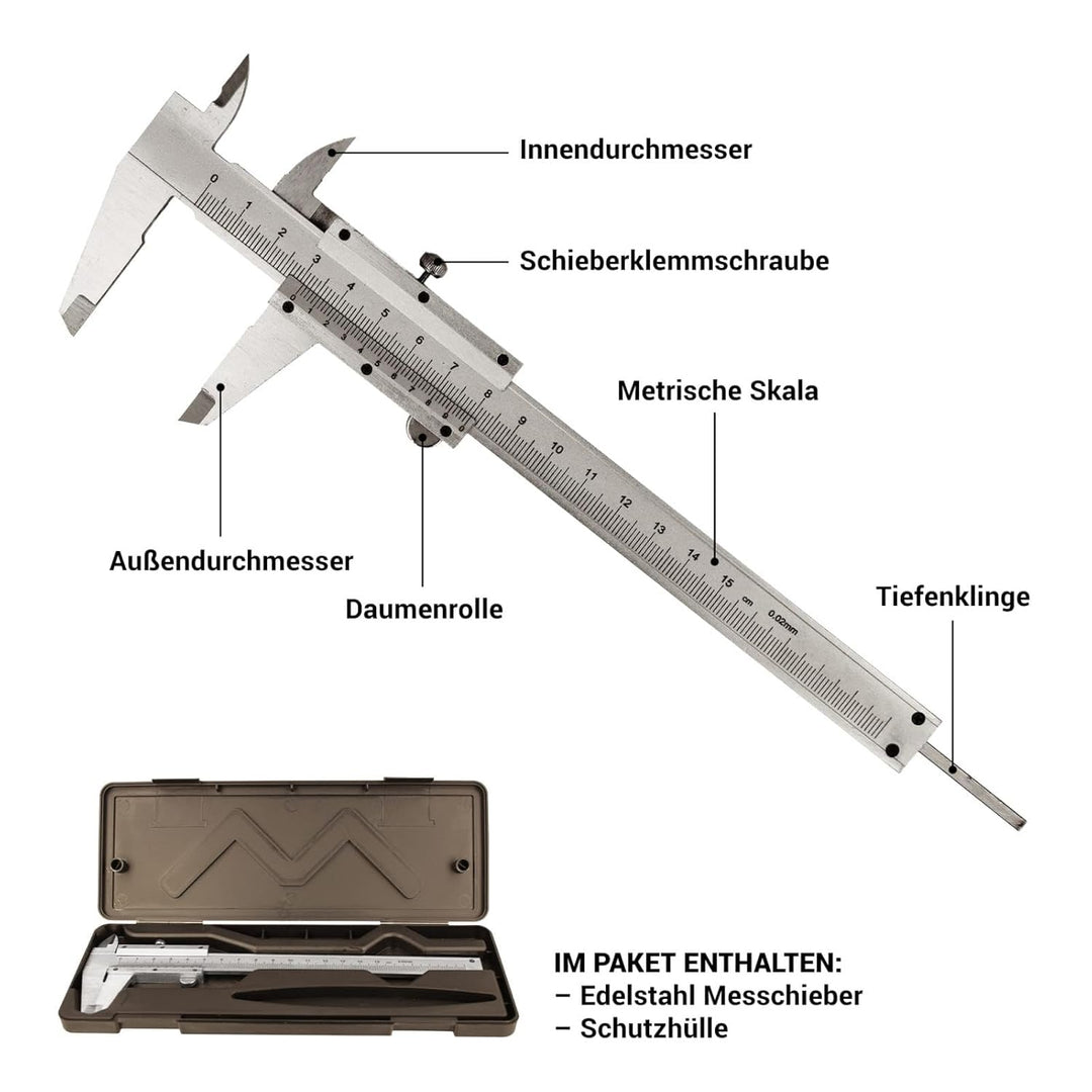 Messschieber aus Edelstahl 150mm · Präzise Schieblehre für exaktes Messen - robust & langlebig, 150m