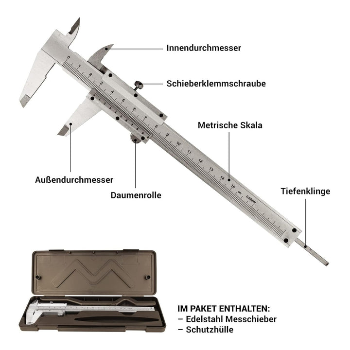 Messschieber aus Edelstahl 150mm · Präzise Schieblehre für exaktes Messen - robust & langlebig, 150m