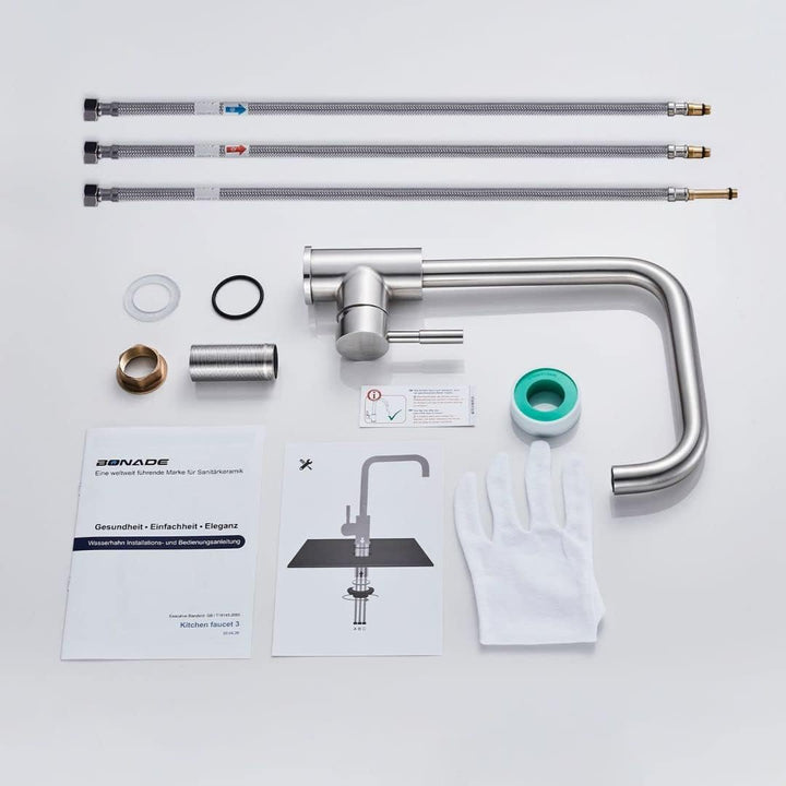 BONADE Niederdruck Armatur Küche Edelstahl, Küchenarmatur Niederdruck 360° Drehung, Spültischarmatur