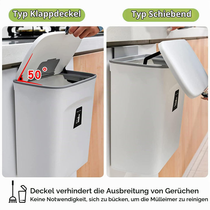 SENENQU Mülleimer Hängend Mit Deckel 9L, Klein Abfalleimer Hängender Mülleimer Küche, Mülleimer Wohn