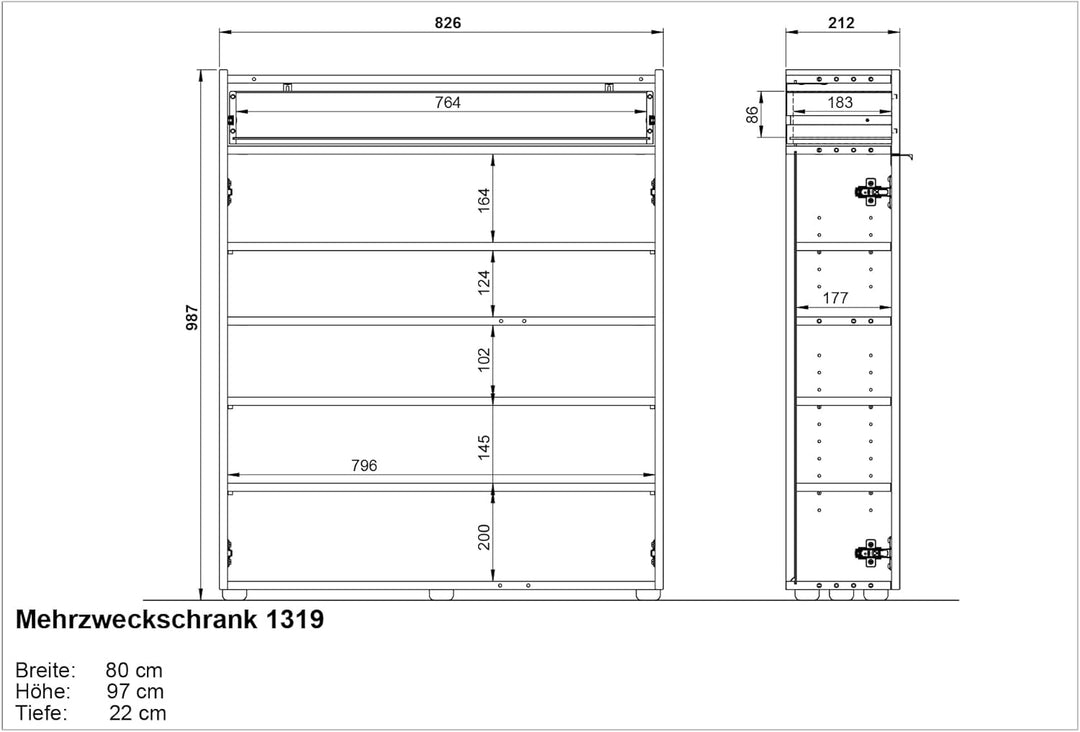 Germania Schuhschrank 1319-549 GW-Ameca, in Graphit/Navarra-Eiche-Nb., mit Türdämpfung, 83 x 99 x 22