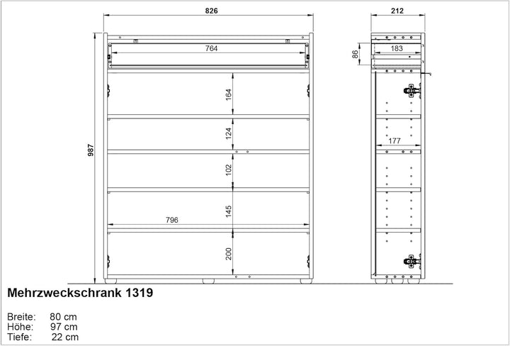 Germania Schuhschrank 1319-549 GW-Ameca, in Graphit/Navarra-Eiche-Nb., mit Türdämpfung, 83 x 99 x 22
