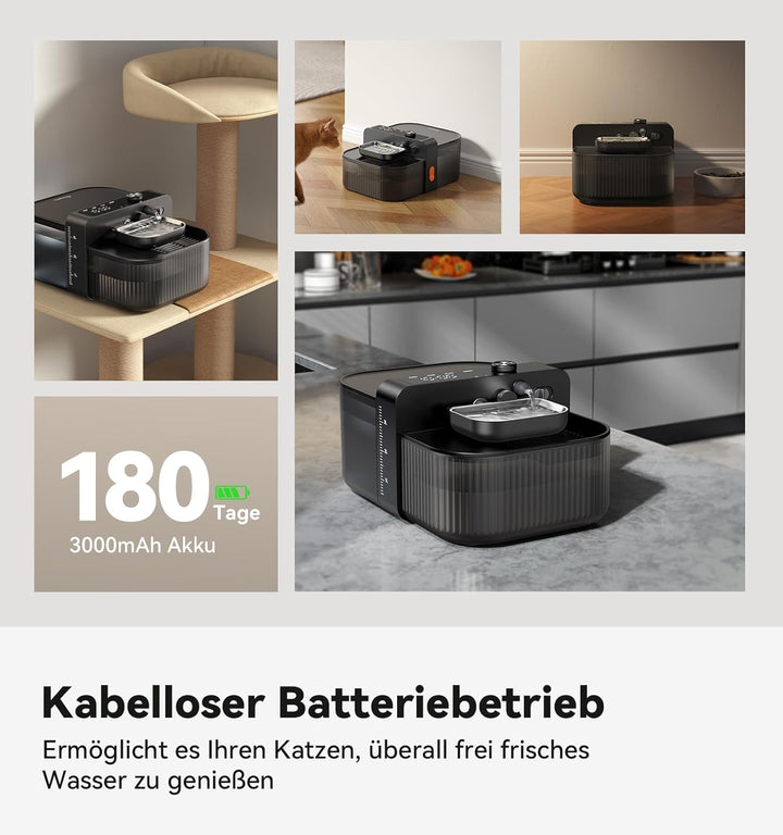 FEELNEEDY Trinkbrunnen für Katze Kabellos ohne Filter mit Akku 3000mAh, 3.5L Katzenbrunnen Kabellos