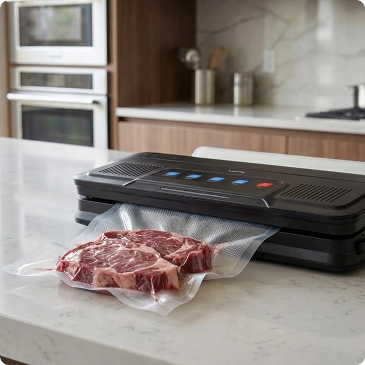 Vakuumiergerät 110W mit Folienspender &amp; integriertem Cutter, 32 cm Doppel-Schweissnaht, 6 Modi Dry/M