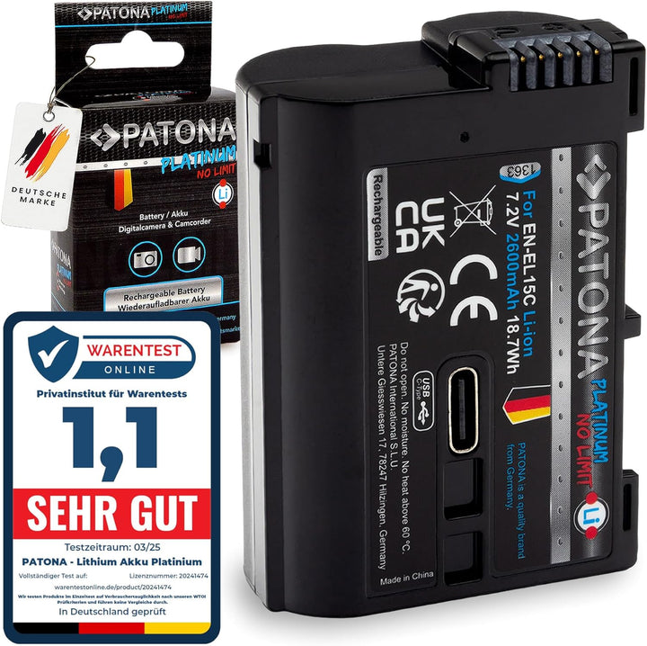 PATONA Platinum EN-EL15c USB Kamera Akku (2600 mAh) mit direkt USB Eingang (USB-c) 1363 - Kompatibel
