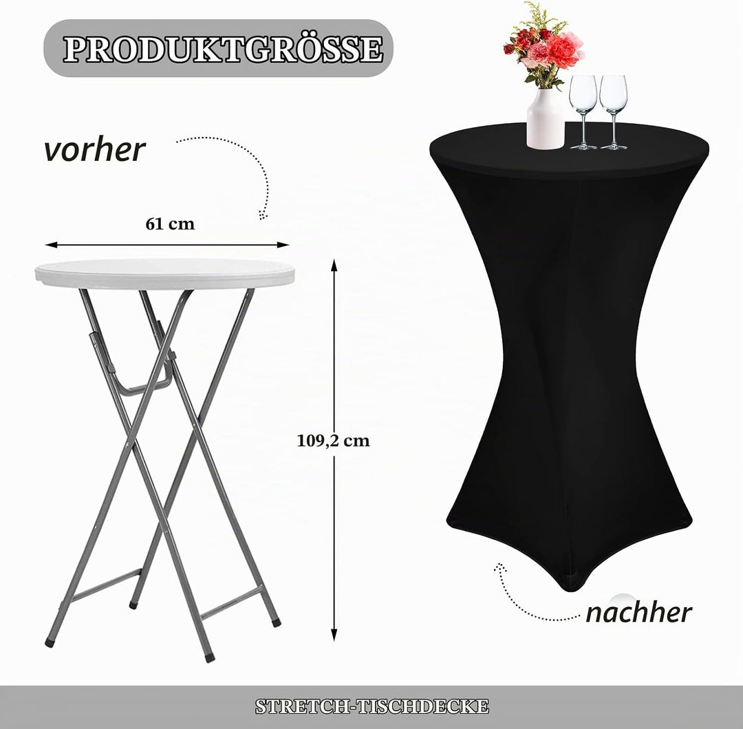 Showgeous 6er-Set Stretch Stehtisch Husse für Bistrotisch Ø 60-65 cm,Hussen Stehtische Schwarz 60 cm