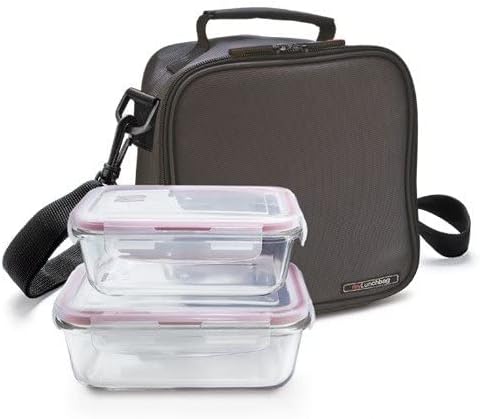 Iris LUNCHBAG Basic Grey 0,57L + Glass Container 0,84L, Stoff, Mehrfarbig, 21x12x21 cm