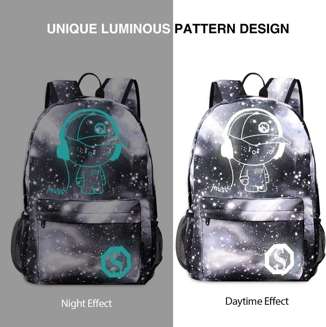 FANDARE Schulrucksack Galaxy Leuchtend Schultasche Junge Mädchen Rucksäcke Schulranzen mit USB Teena