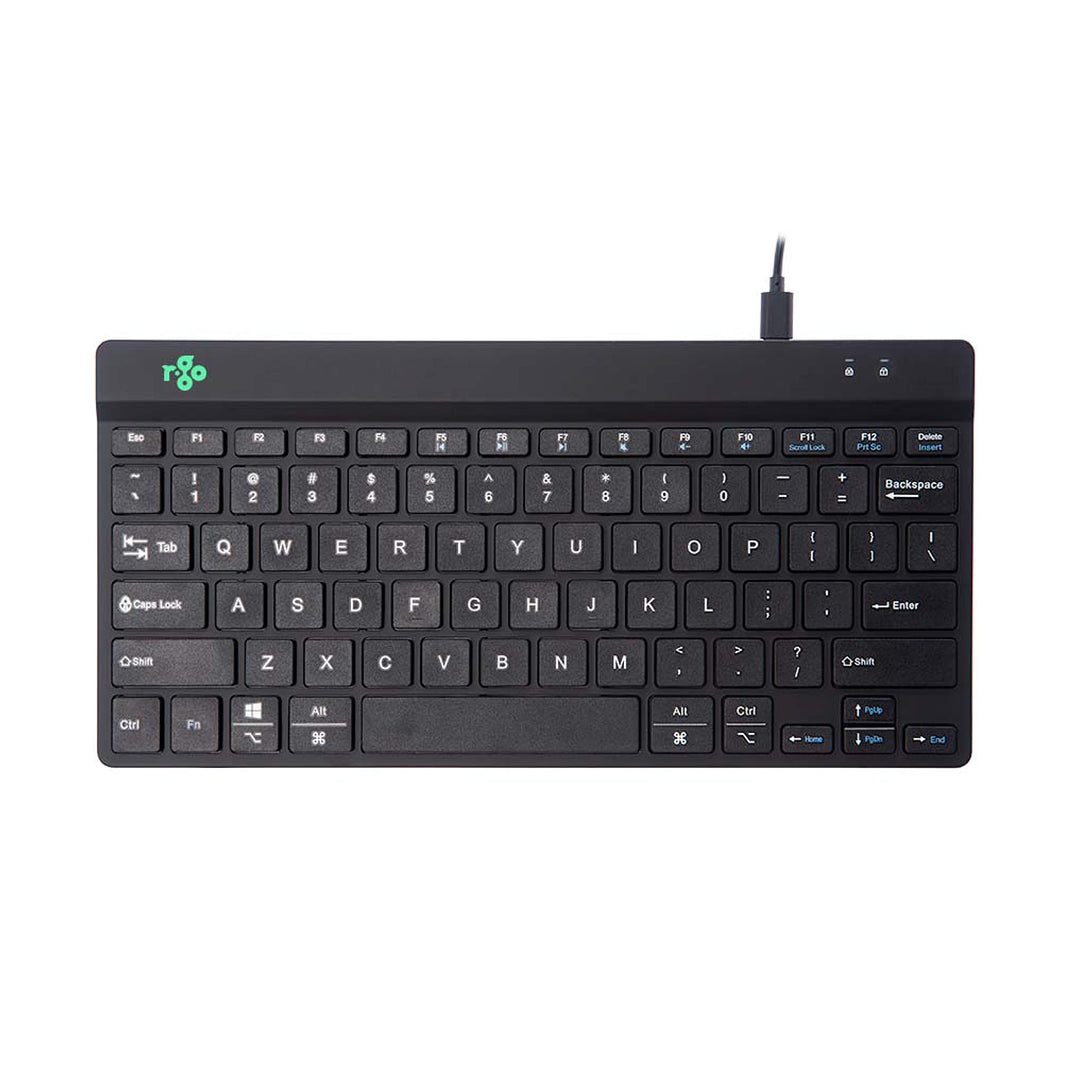 R-Go Compact Break Tastatur, QWERTY US Layout, Mit Pausenanzeige, Ergonomische flaches Design, Kabel