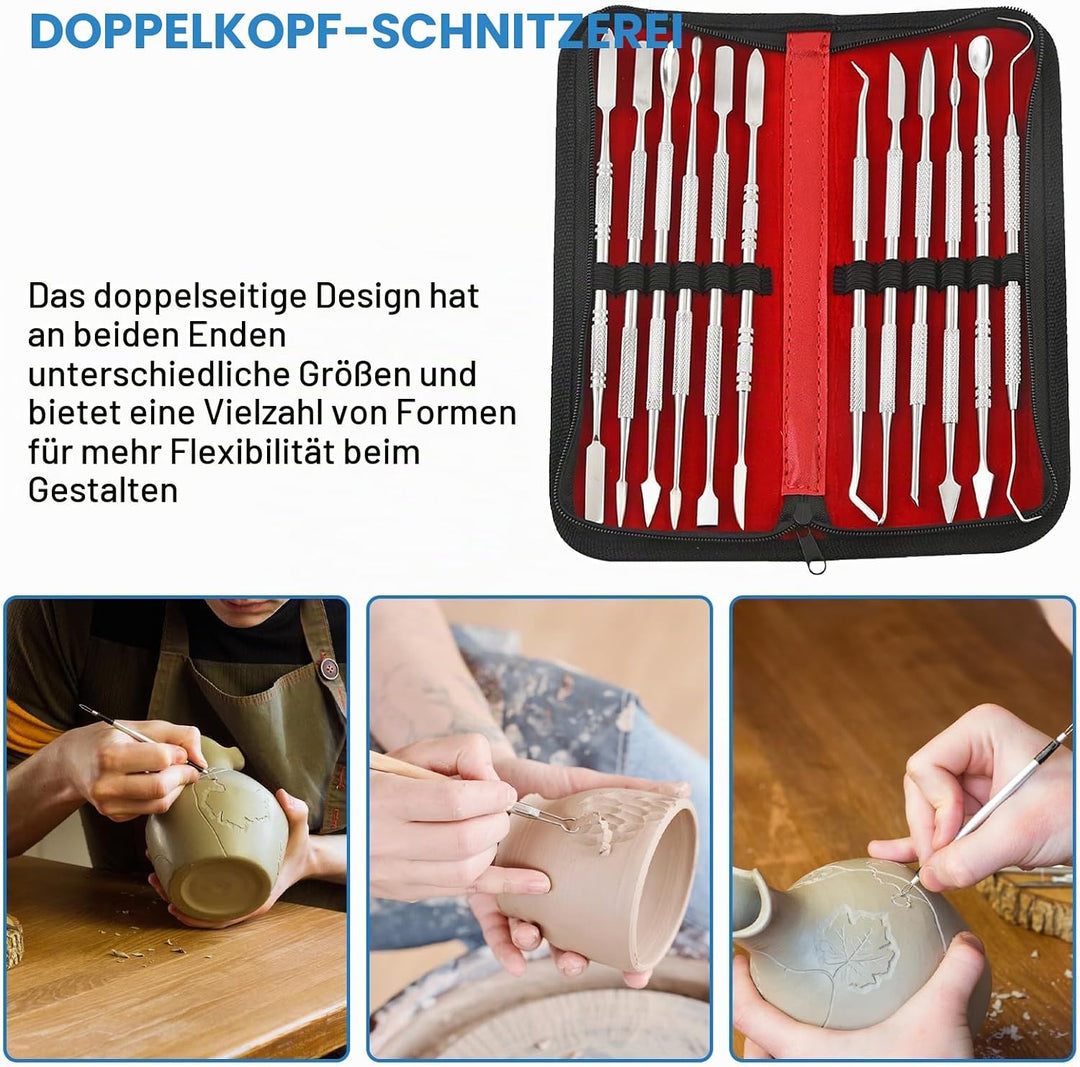 Modellierwerkzeug Modelierwerkzeugset Wachsschnitzer Werkzeuge: 12 Stück Töpferwerkzeug Set Edelstah
