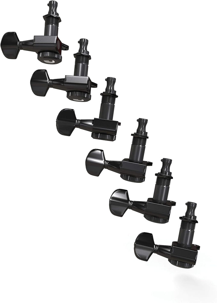 Planet Waves PWAT-6R2 6 (In-Line) Auto-Trim Tuning Machines, Black Finish Schwarz, Schwarz
