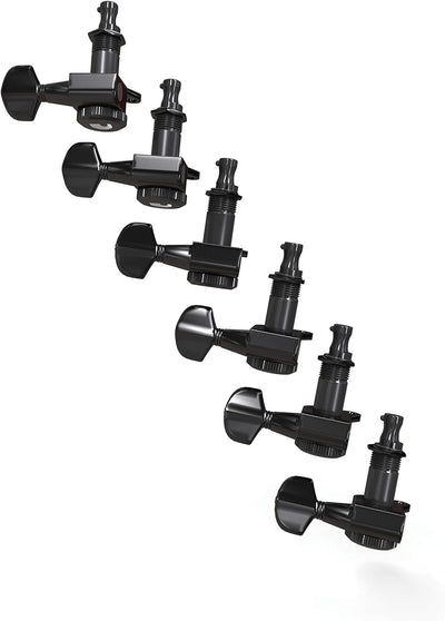 Planet Waves PWAT-6R2 6 (In-Line) Auto-Trim Tuning Machines, Black Finish Schwarz, Schwarz