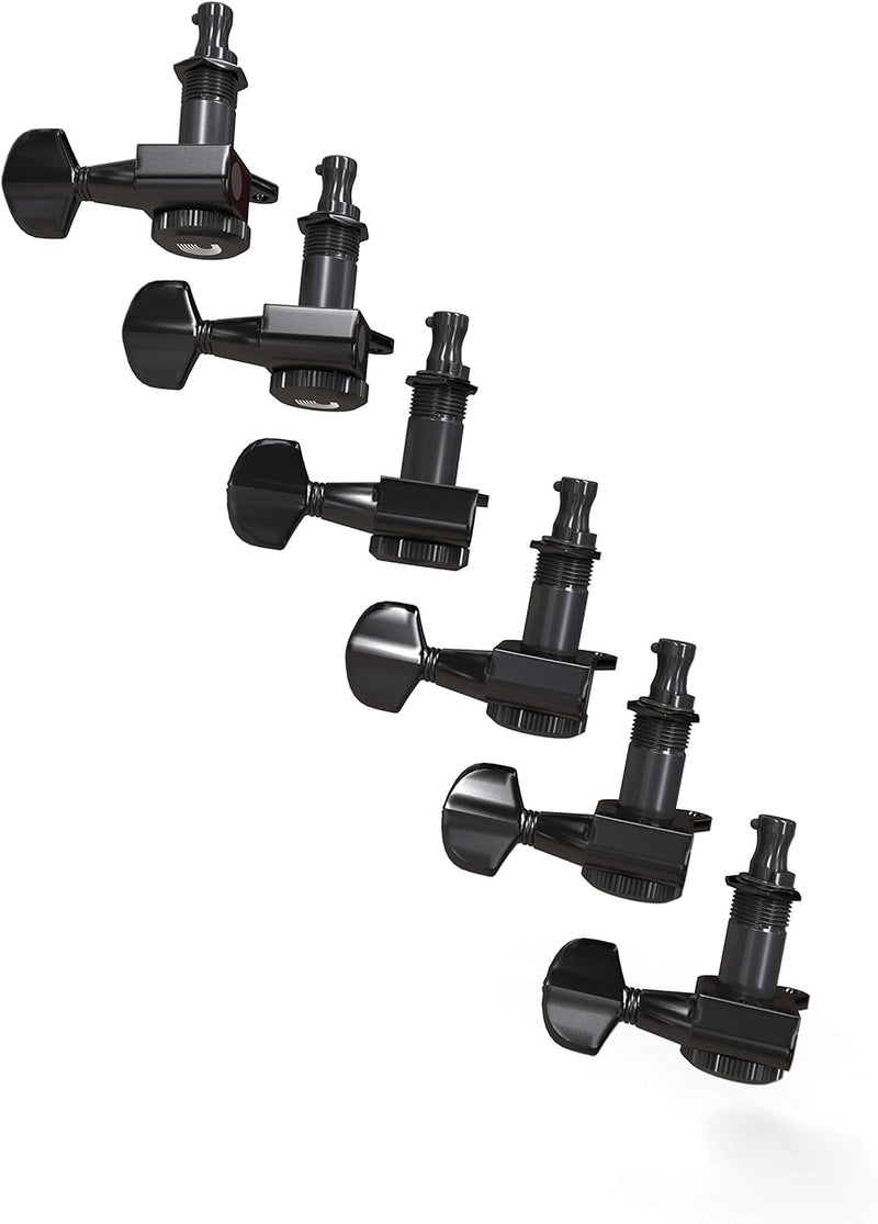 Planet Waves PWAT-6R2 6 (In-Line) Auto-Trim Tuning Machines, Black Finish Schwarz, Schwarz