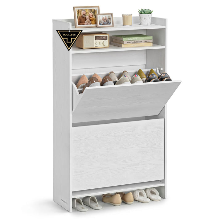 SONGMICS HOME Schuhschrank 2 Klappen, superschnelle werkzeuglose Montage, Toolless-Technologie, Schu