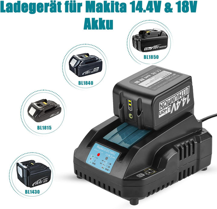Schnellladegerät DC18RC Ersatz für Makita 14,4V/18V Ladegerät