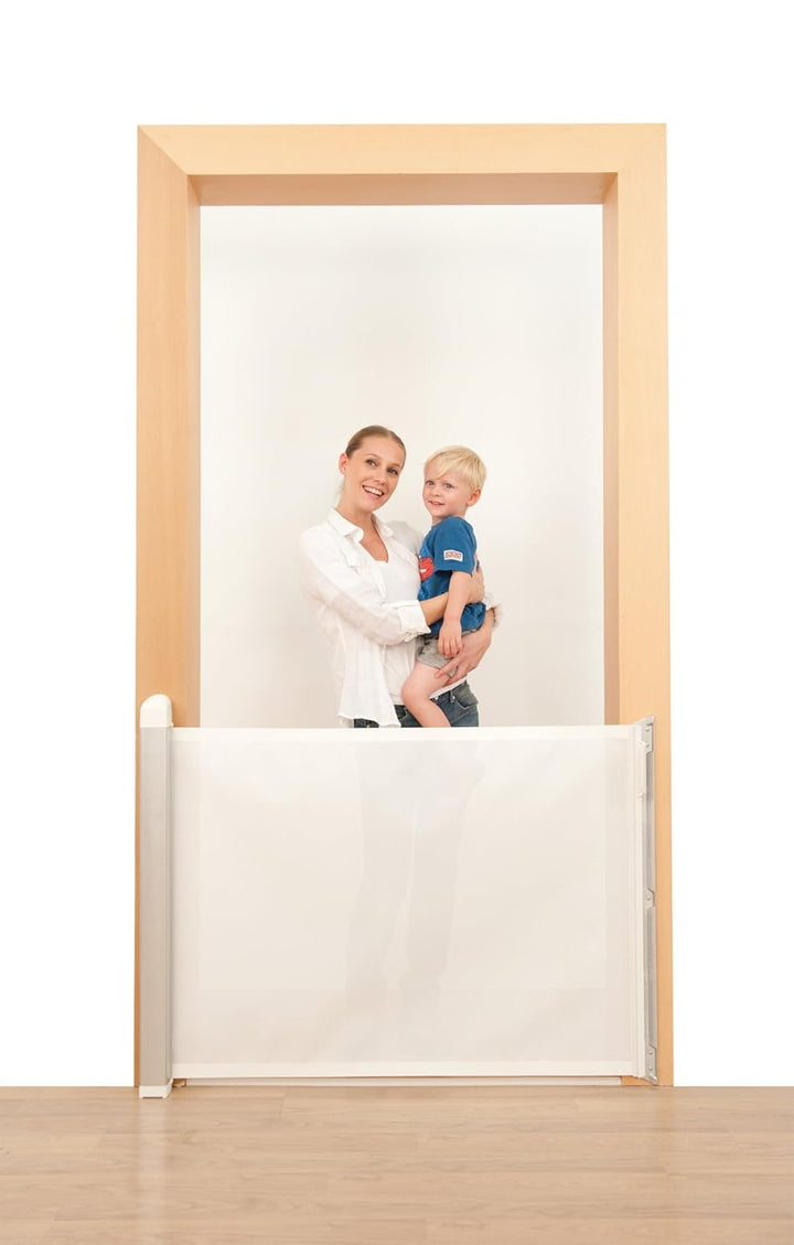 Lascal KiddyGuard Avant, stilvolles Treppenschutzgitter für Babys, einrollbares Türgitter mit Netz u