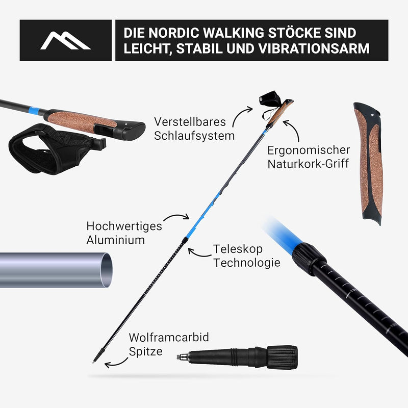 MSPORTS Nordic Walking Stöcke Premium - hochwertige Qualität - Superleicht - auswählbar mit Tragetas