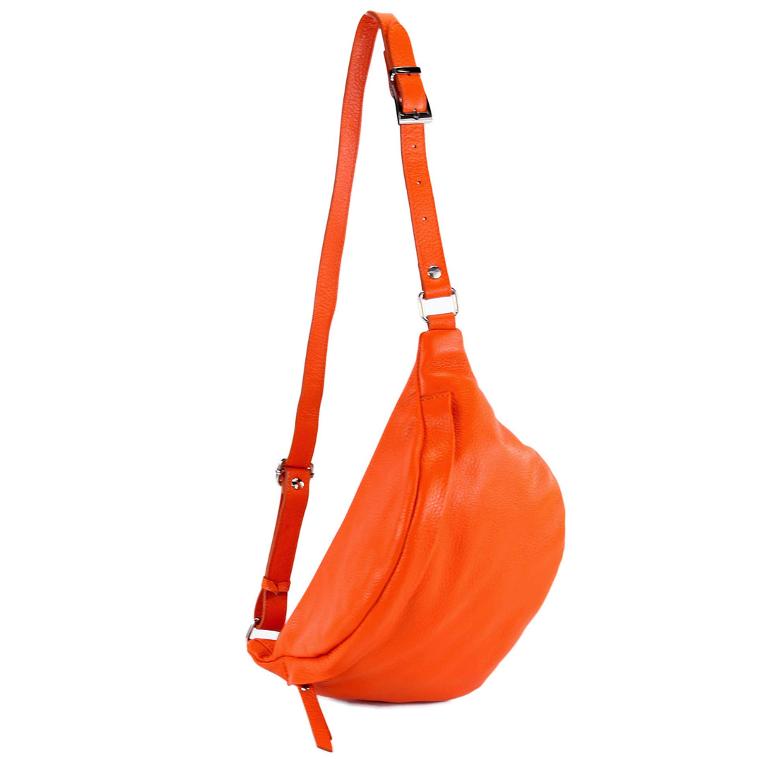 modamoda de - T77 - ital. Hüfttasche Bauchtasche Brusttasche Large aus weichem Leder, Farbe:Orange,