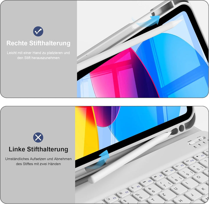 Hülle mit Tastatur für iPad A16 11/10 Generation (2025/2022, 11/10.9 Zoll) - QWERTZ Deutsches Layout
