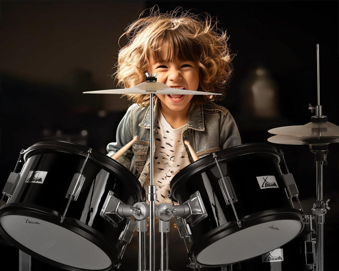 XDrum Junior Pro Kinder Schlagzeug Black - geeignet von 5-9 Jahren - Drumset mit komplettem Zubehör