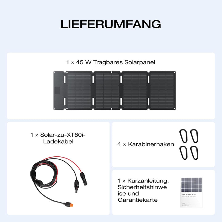 EF ECOFLOW 45 W Tragbares und klappbares Solarpanel, 25% hocheffiziente n-Typ-Solarzellen, wasser- u