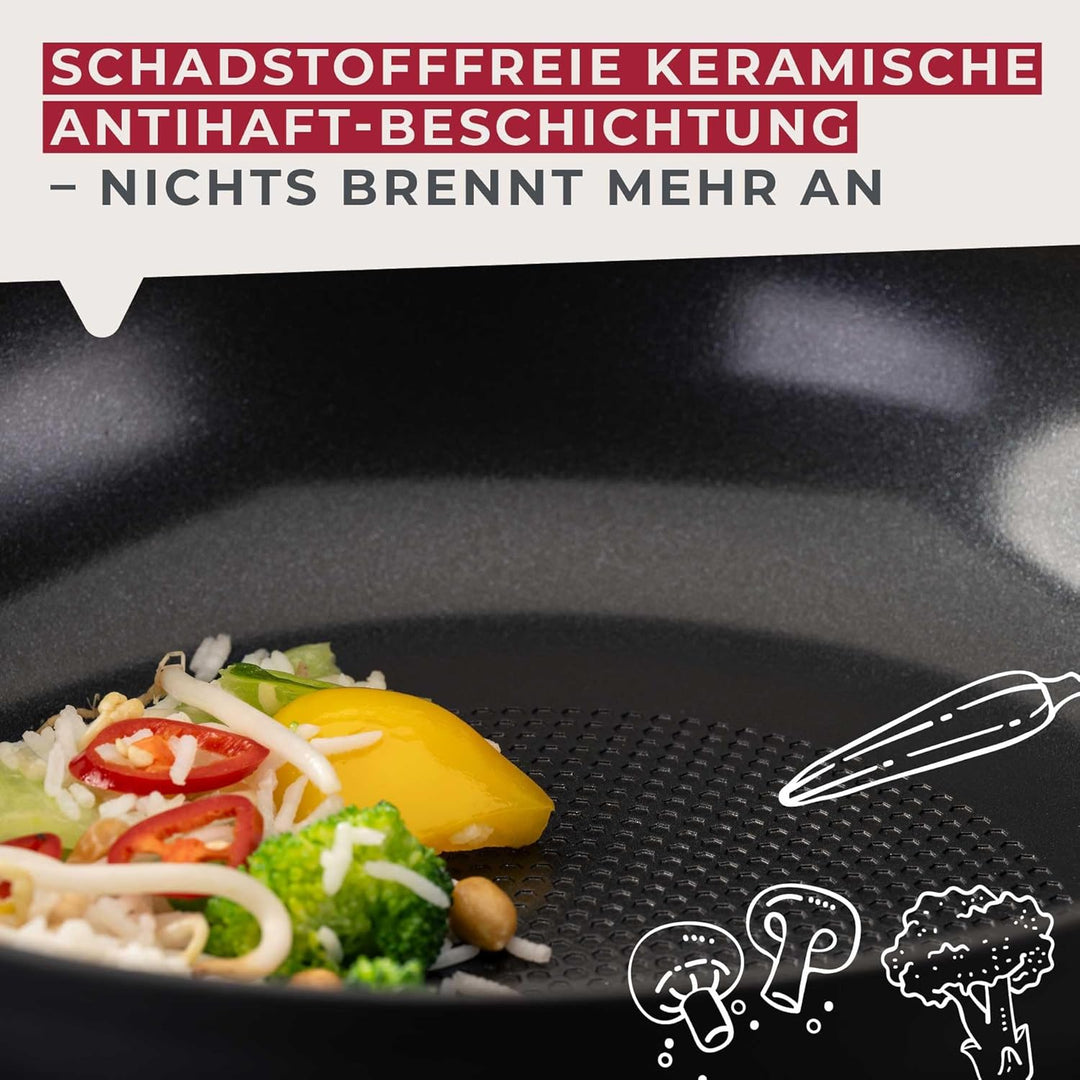 FACKELMANN Wokpfanne 28cm Statement – Keramik beschichteter Wok - Pfanne aus recyceltem Aluminium mi