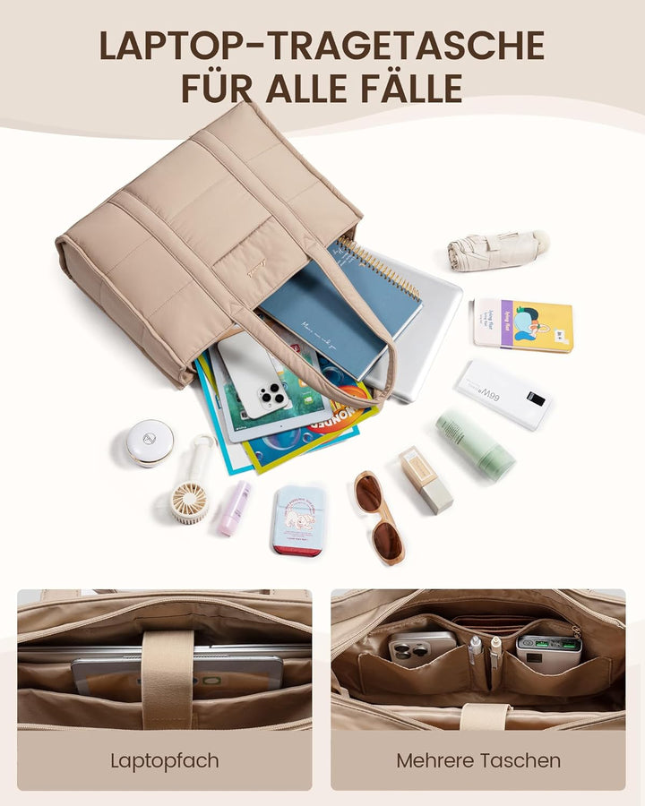 LOVEVOOK Laptop Handtasche Damen 17 Zoll, Gross Shopper Puffer Tasche Arbeitstasche Aktentasche, Tot
