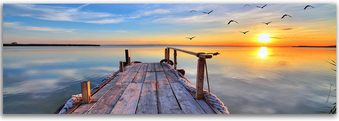 Feeby Bilder Steg Wasser Vögel 100x40 cm Wohnzimmer Schlafzimmer Büro Flur Küche Wandbilder Modern B