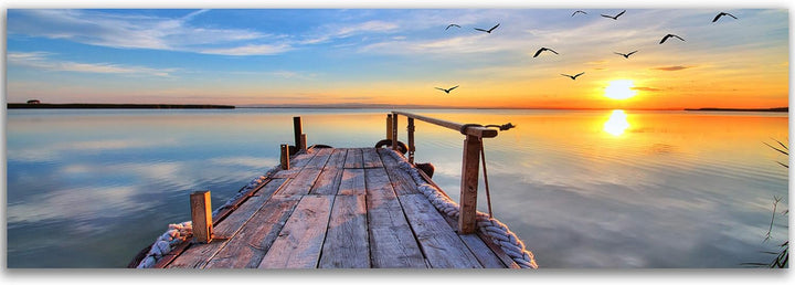 Feeby Bilder Steg Wasser Vögel 100x40 cm Wohnzimmer Schlafzimmer Büro Flur Küche Wandbilder Modern B