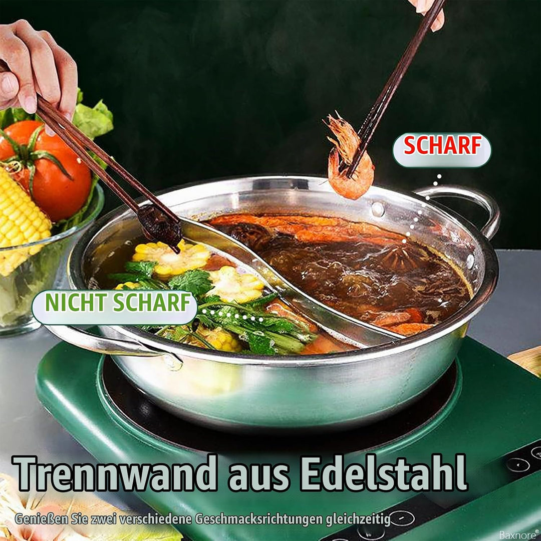 Baxnore Hotpot aus Edelstahl, Sichuan Geteilter Topf für Hot Pot, Feuertopf mit Hohlgriff für Indukt