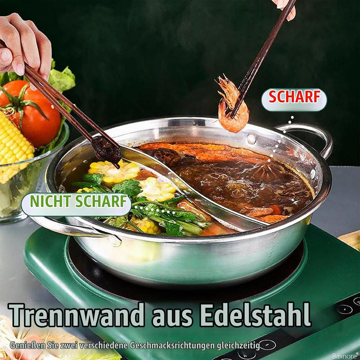 Baxnore Hotpot aus Edelstahl, Sichuan Geteilter Topf für Hot Pot, Feuertopf mit Hohlgriff für Indukt