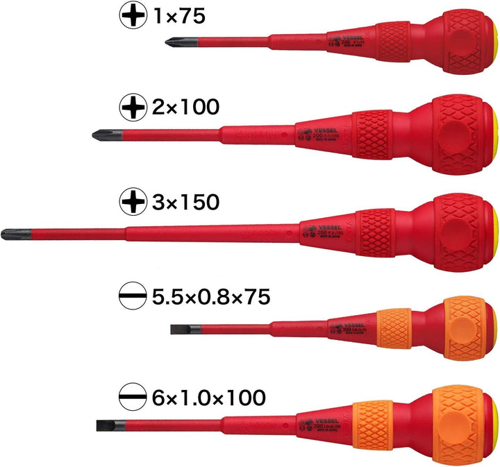 Schraubendreher BALL GRIP VDE (isoliert) Kreuz/Flach, 5 Stück