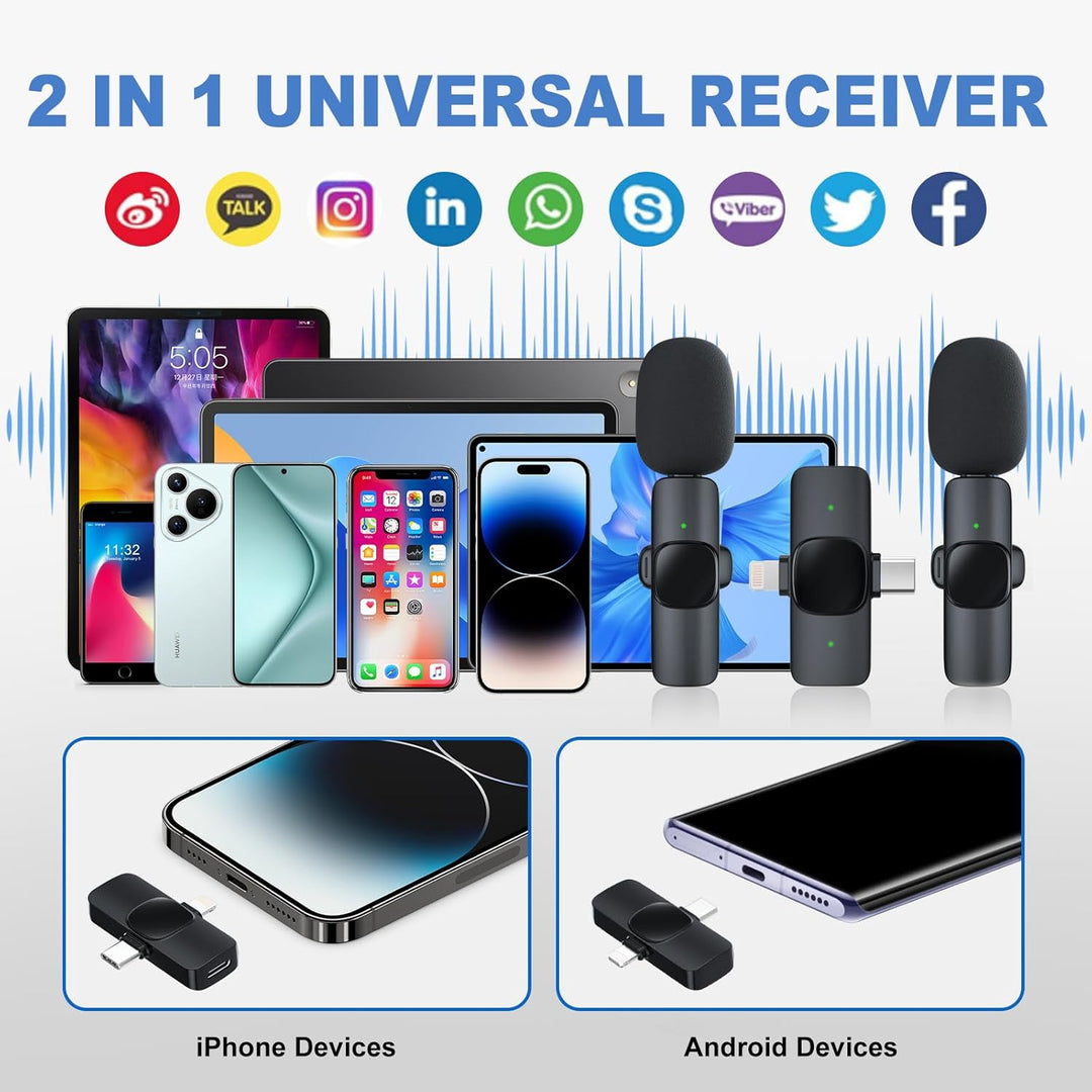 Kabelloses Lavalier-Mikrofon für iPhone/Android-Handy, USB C Wireless Lav-Mikrofon, 4 Tonabnehmer-Mo