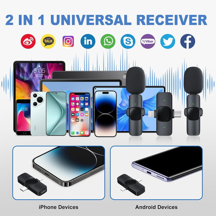 Kabelloses Lavalier-Mikrofon für iPhone/Android-Handy, USB C Wireless Lav-Mikrofon, 4 Tonabnehmer-Mo
