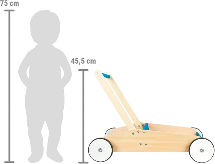 small foot Lauflernwagen Petrolblau, robuster Schiebewagen aus Holz, mit grosser Ladefläche, ab 12 M