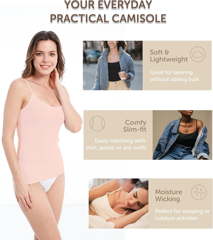 Comfneat Damen 4-Pack Spaghetti Tops Slim-Fit Verstellbare Träger Camisole Baumwolle Elasthan Unterh