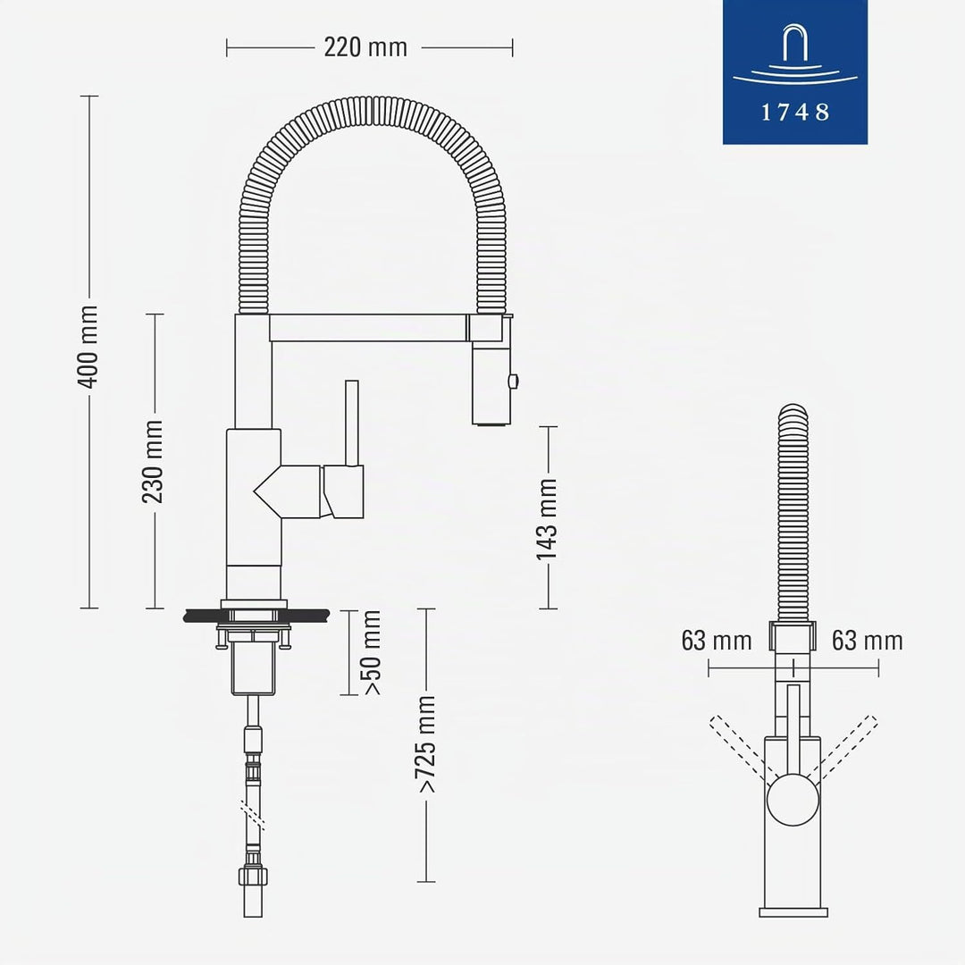 Villeroy &amp; Boch Steel Expert Compact Küchenarmatur, Hochdruck mit Umschaltfunktion und 360° schwenkb
