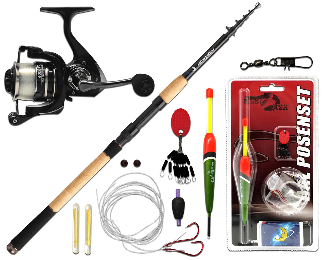 Angel-Berger Tele Angelset Rute Rolle mit Zubehör Angelset Aal