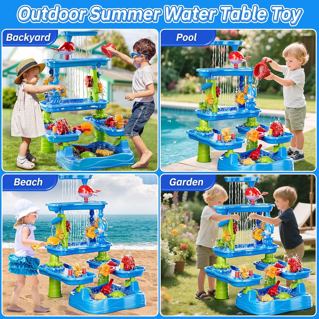 5-stufiger Sand- und Wassertisch mit pumpendem Elefant, Outdoor Sensorik Spielset für Kinder, Sommer