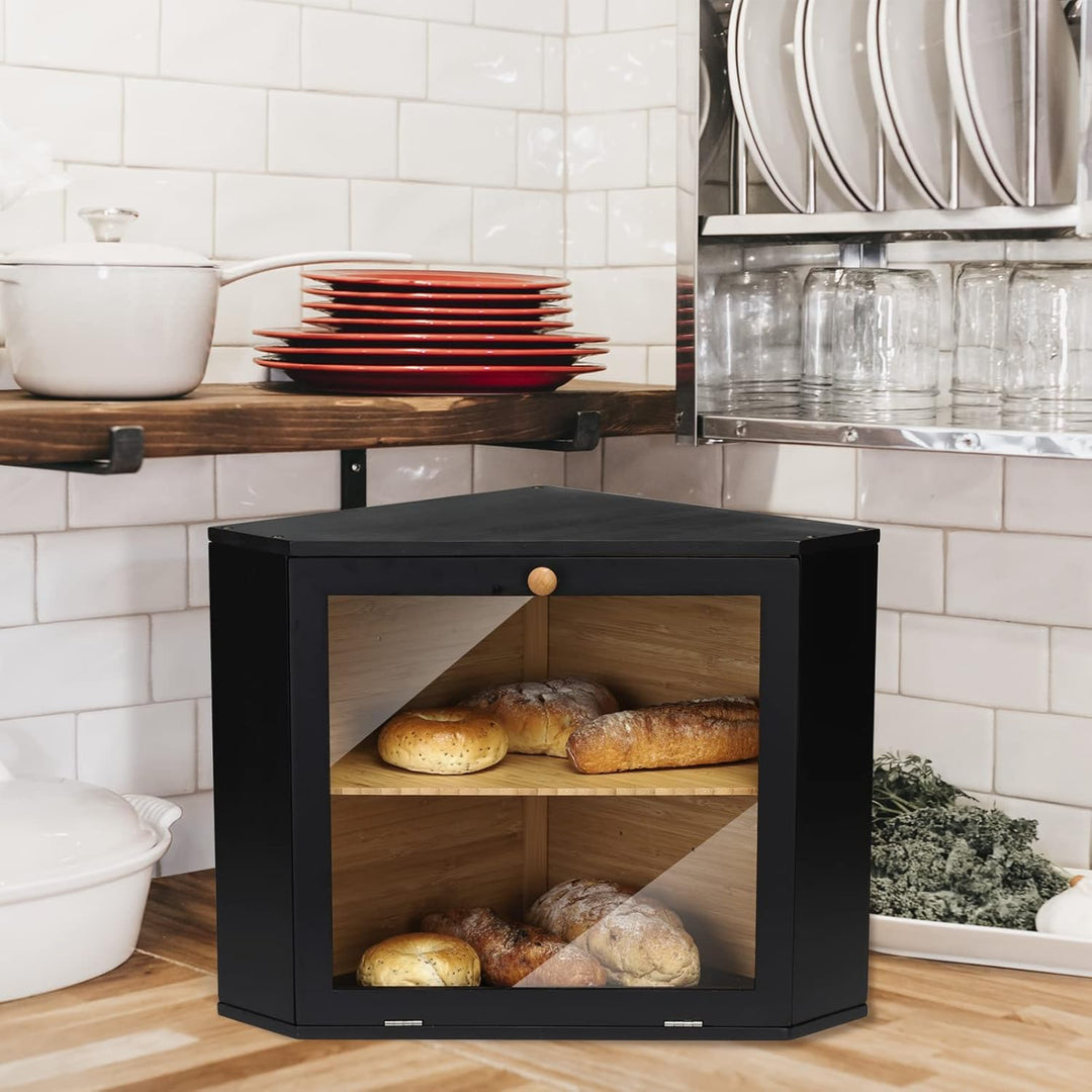 Leader Accessories Bambus Brotkasten 2 Etagen Brotbehälter für Ecke lebensmittelecht Brotaufbewahrun