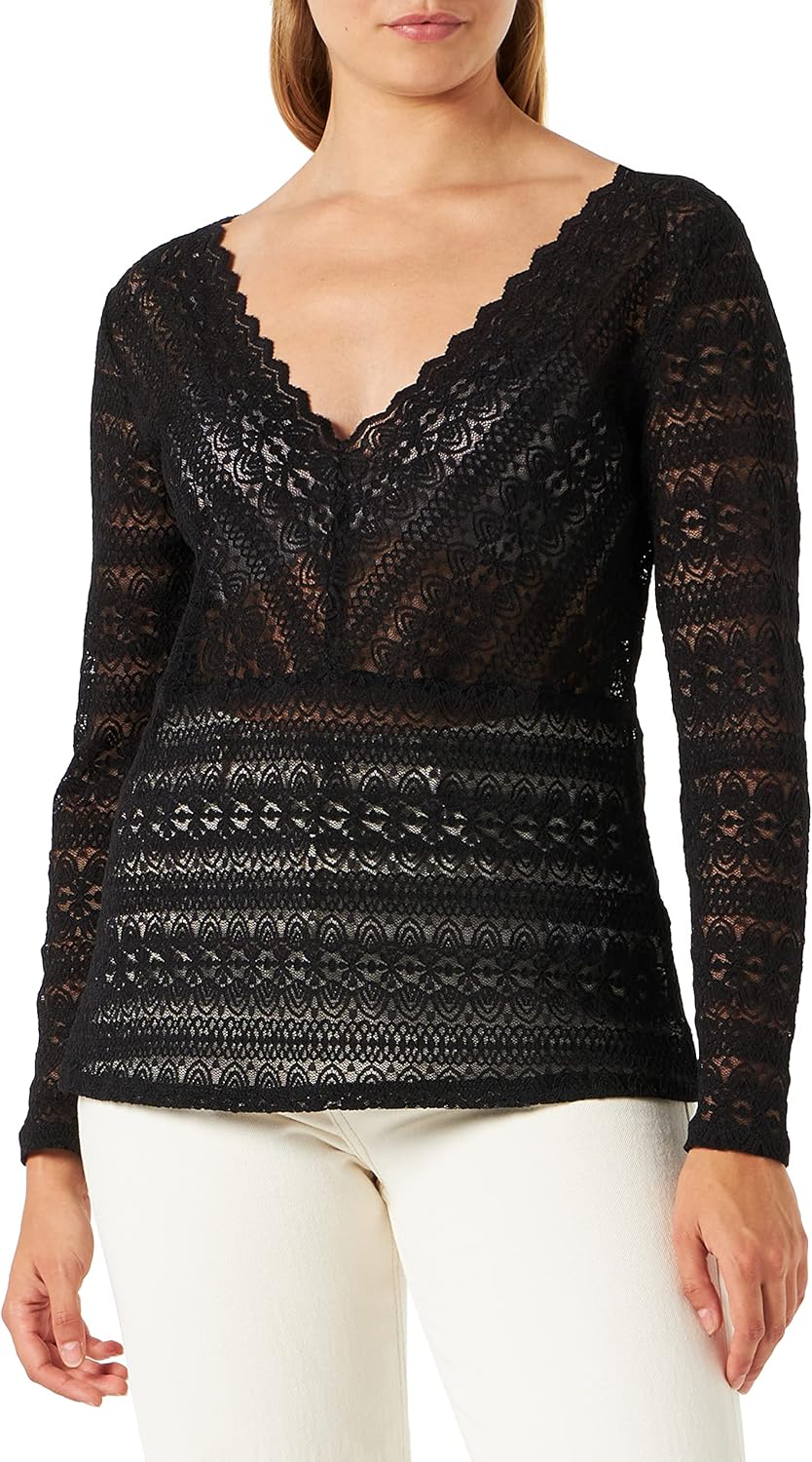 Vila Damen Evoked by Vichikka V-Neck L/S Top/Cur-Noos Langarmshirt 46 Grosse Grössen Schwarz, 46 Gro