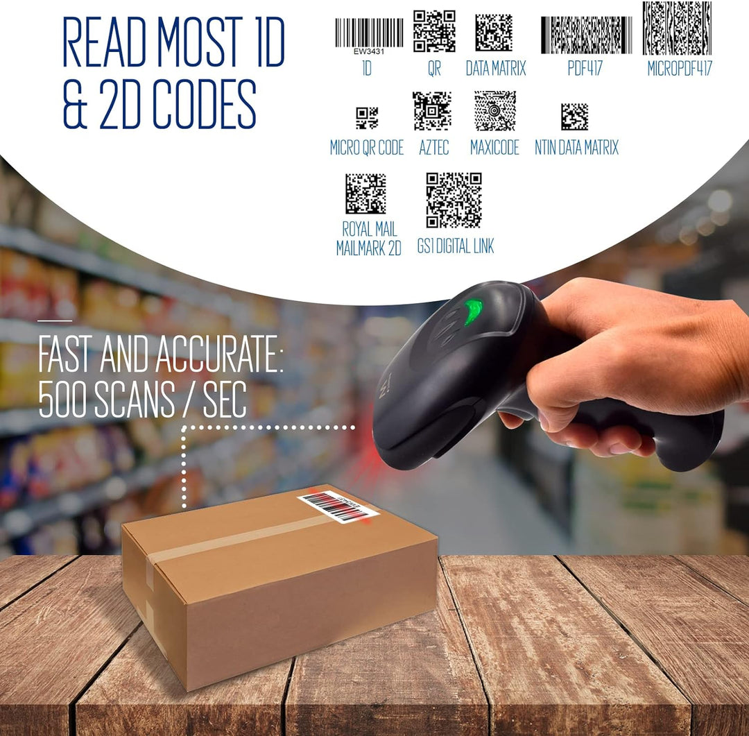 Ewent EW3431 Drahtloser 1D- und 2D-Barcode-Leser, kabelgebundener USB-Barcode-Leser, drahtloser Barc