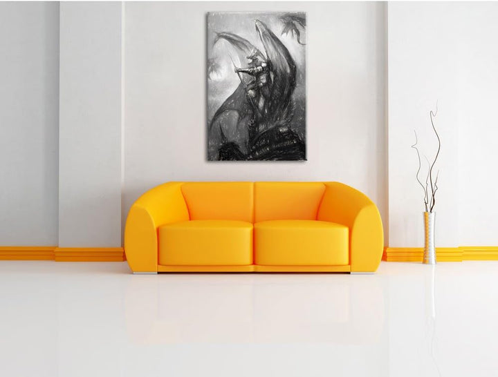 Pixxprint Drachenmann / 100x70cm Leinwandbild bespannt auf Holzrahmen/Wandbild Kunstdruck Dekoration