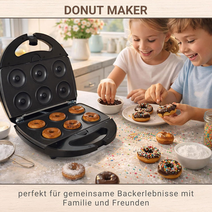Syntrox Germany SM-1300W-Donut Maker für 6 Donuts - Mit antihaftbeschichteten Wechselplatten