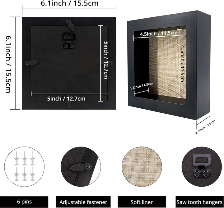 GraduatePro 3D bilderrahmen 15x15 zum befüllen schaukasten Wand für Schwarz Objektrahmen Hochzeit Bo
