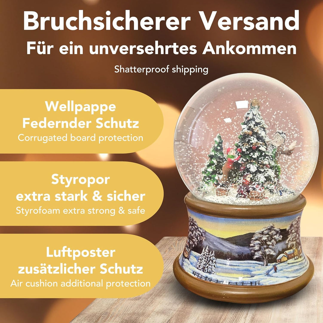 Weihnachts-Schneekugel mit Musik | Schneekugel Christbaum schmücken | Sockel Winterlandschaft braun